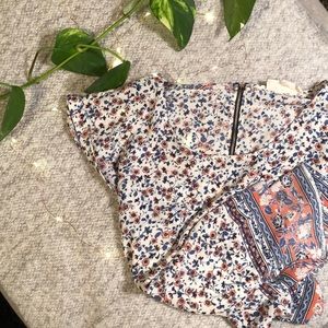 Cute Floral Pink Rose Chiffon Blouse with Zipper